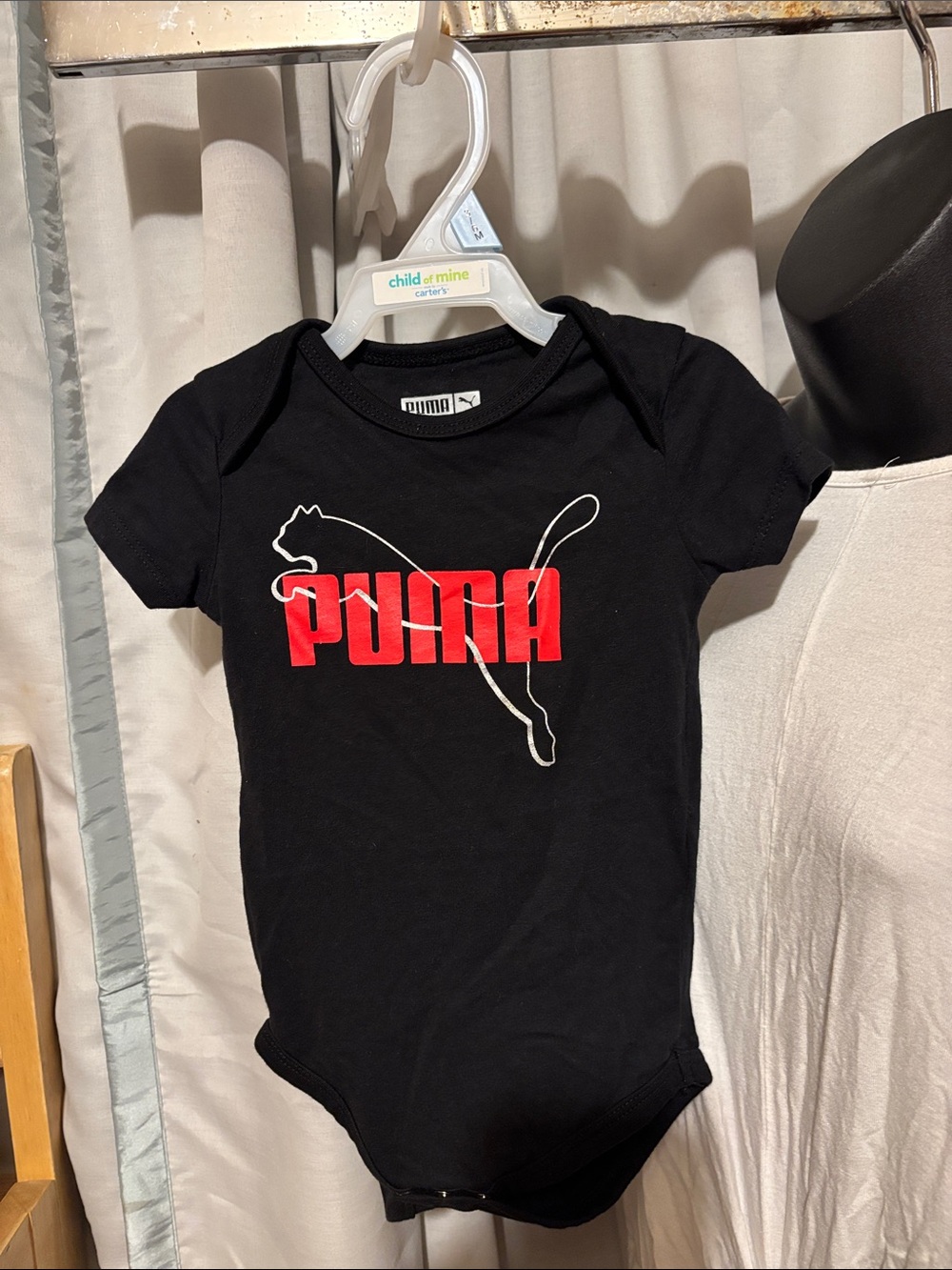 Puma Black Baby Bodysuit with Red Logo